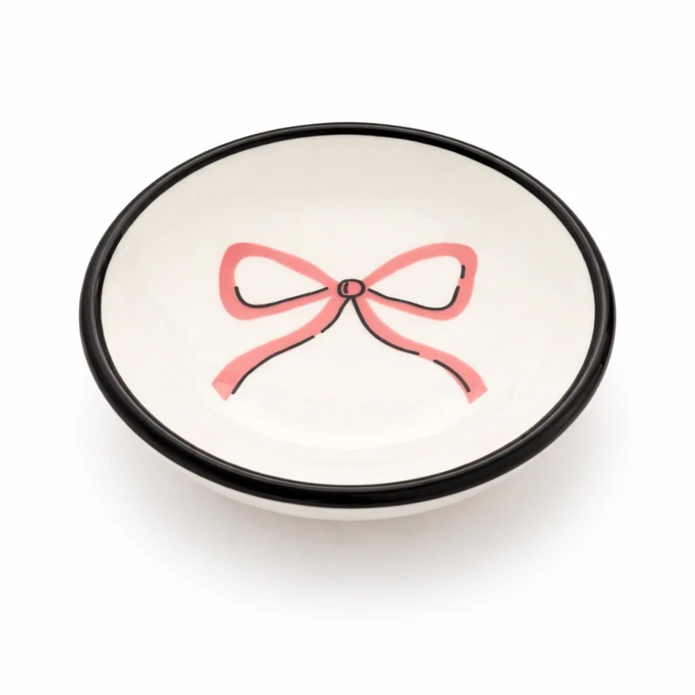 Salmon Pink Bow Ceramic Trinket Dish Jewelry Ring Tray